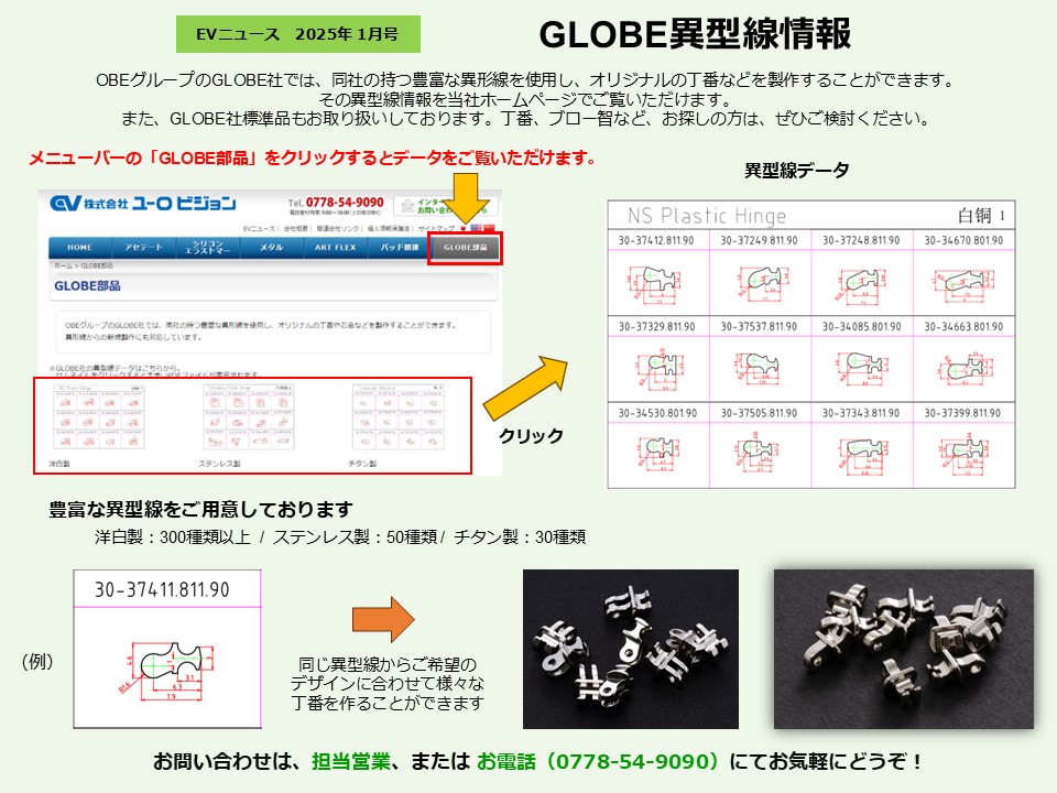 月刊サムネイル画像：2025年1月号：GLOBE社の異型線情報を当社ホームページでご覧いただけます「GLOBE異型線情報」