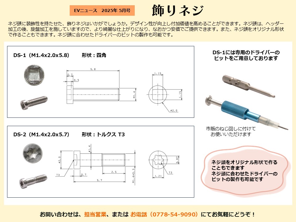 月刊サムネイル画像：2025年5月号：ネジ頭に装飾性を持たせた、飾りネジはいかがでしょうか「飾りネジ」